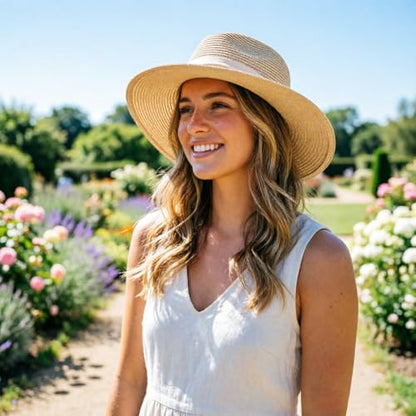 DRESHOW Women Straw Panama Hat Travel Fedora Beach Sun Hat Summer Wide Brim Straw Roll up Hat UPF 50+ - color: Panama Straw Hat: Beige (Beige Ribbon)