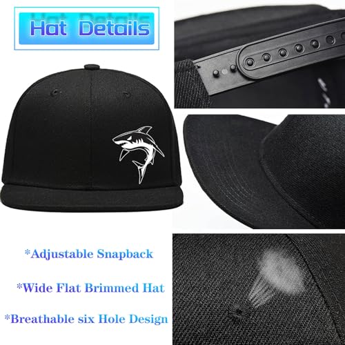 Snapback Hats for Men Flat Bill Hats for Men Fitted Hat Black Baseball Hats Hip Hop Caps - color: Shark