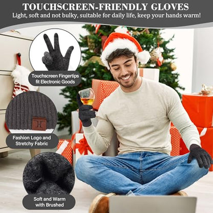 FZ FANTASTIC ZONE Mens Winter Beanie Hat and Scarf Touchscreen Gloves Sets - color: Dark Grey & Black