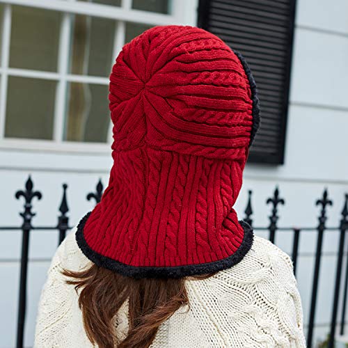 HUAMULAN Women Winter Knit Balaclava Fleece Lined Hooded Beanie Hats - color: Red, size: One Size