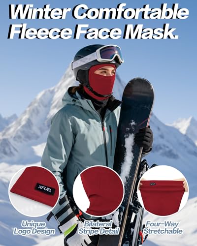 Ski Mask Balaclava for Men Women Windproof Thermal Winter Full Face Mask Cold Weather Skiing Snowboarding Neck Gaiter - color: Red