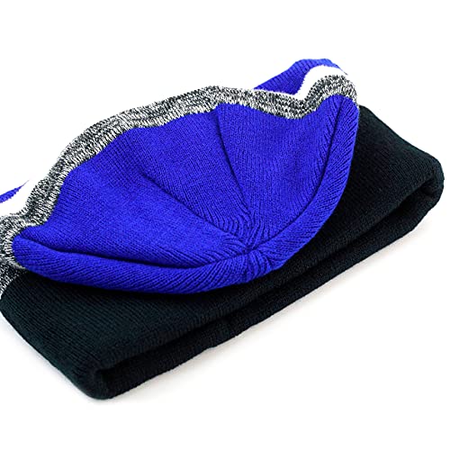 Winter Knit Beanie Hat with Pom Pom – Warm Cuffed Slouch Ski Cap for Men & Women - color: 2.black and Royal
