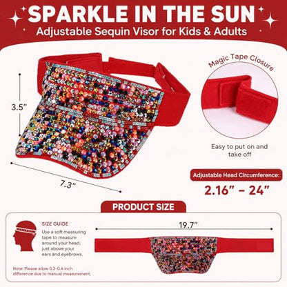 Shiny Women's Bling Rhinestone Visor Sun Protection for Tennis Golf Beach - color: Redcolorf