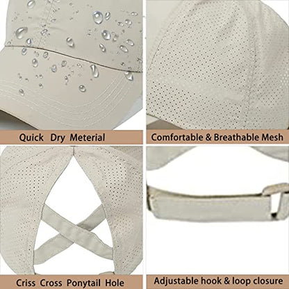 Womens Ponytail Hat Baseball Cap, Adjustable Criss Cross Baseball Cap High Bun Unisex Quick Drying Trucker Hats - color: Zkhaki
