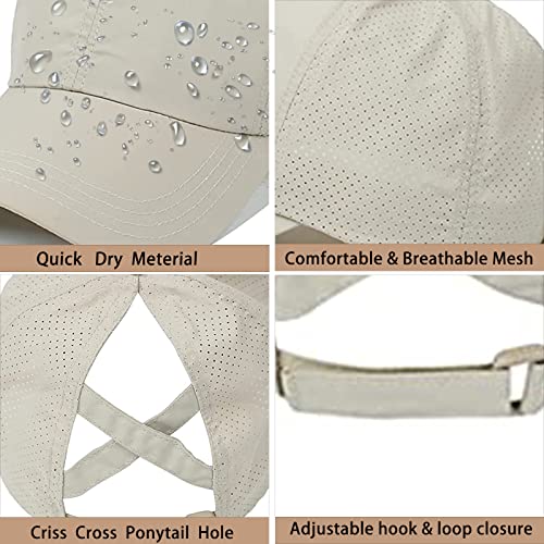 Womens Ponytail Hat Baseball Cap, Adjustable Criss Cross Baseball Cap High Bun Unisex Quick Drying Trucker Hats - color: Zkhaki