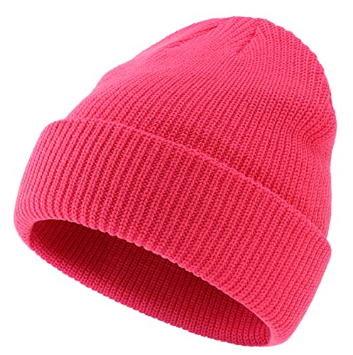 Connectyle Classic Double Layer Knit Beanie Hat Warm Thick Acrylic Winter Hats Daily Cuffed Beanies Watch Hat for Men Women - color: Hot Pink