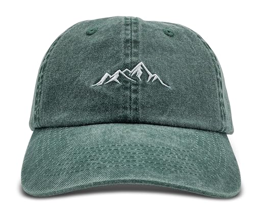 Mountain Embroidery Baseball Cap Vintage Washed Cotton Unstructured Soft Dad Hats for Men Women Adjustable Outdoor Hat - color: Green