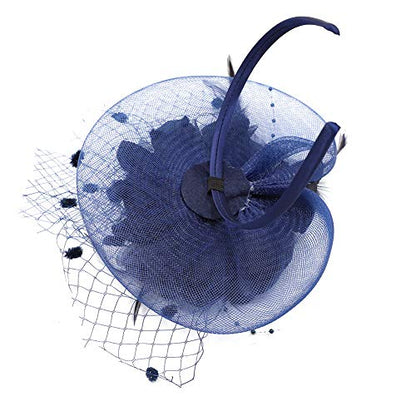 ACTLATI Fascinators Hat for Women Tea Party Headpiece Wedding Cocktail Flower Mesh Feathers Hair Clip 20s Flapper Fascinators - color: A7-navy Blue