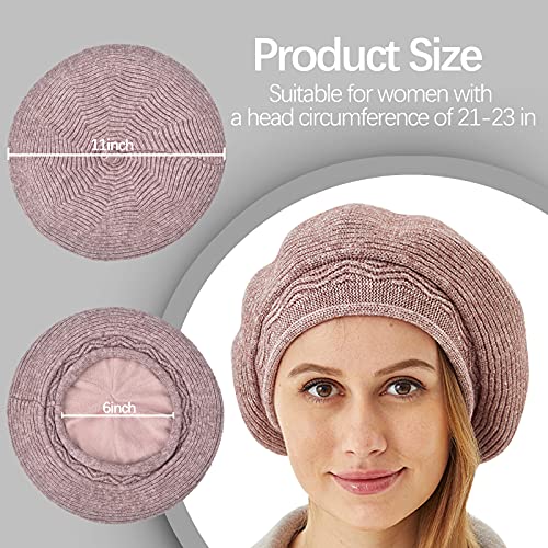 FENELY Beret Hat for Women, French Style Beanie Winter Fashion Warm Thickened Lining Knit Cap - color: Purple