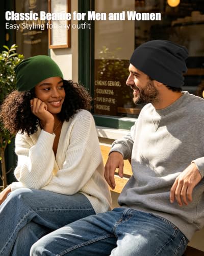 vidsel 100% Cotton Slouchy Beanie for Women Men, Thin Beanies Winter Hat - color: Turquoise Green
