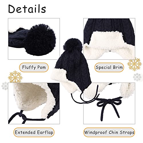 Peecabe Winter Kids Beanie Hat Baby Knitted Hats Fleece Earflap Toddler Cap - color: Navy, size: 6-24 Months