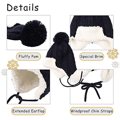 Peecabe Winter Kids Beanie Hat Baby Knitted Hats Fleece Earflap Toddler Cap - color: Navy, size: 2-5T