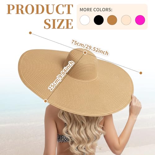 Barelove Sun Straw Hat Wide Brim Shape Hat with UPF 80+, Packable Foldable Floppy Summer Beach Hat for Women Men - color: Khaki