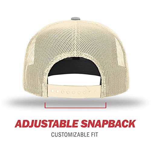 Richardson Unisex 511 Flatbill Trucker Adjustable Snapback Baseball Cap - color: Heather Grey/Birch/Biscuit