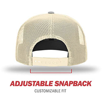 Richardson Unisex 511 Flatbill Trucker Adjustable Snapback Baseball Cap - color: Heather Grey/Birch/Biscuit