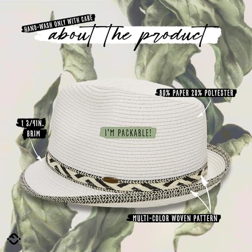 Funky Junque Short Brim Fedora Packable Sun Hat for Women - color: White