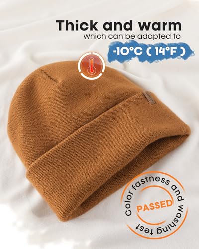 FURTALK Beanie for Men Women Cuffed Thick Knitted Winter Hat Skull Cap - color: Brown