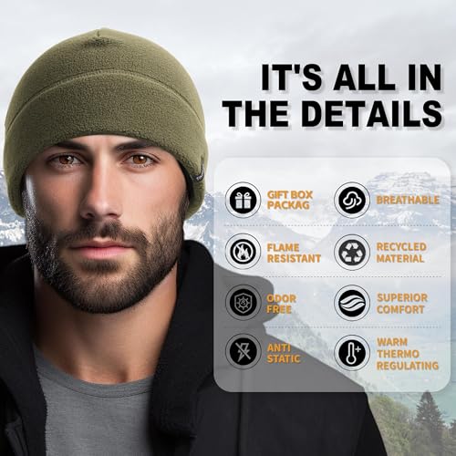 OUTDOOR SHAPING 2 Pack Tactical Fleece Watch Caps, Winter Beanies - color: Black+army Olive