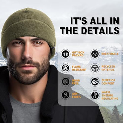 OUTDOOR SHAPING 2 Pack Tactical Fleece Watch Caps, Winter Beanies - color: Black+army Olive