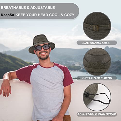 Sun Hat Men Cotton Embroidery Wide Brim Bucket Safari Boonie - color: Army Green, size: 7 1/4-7 5/8