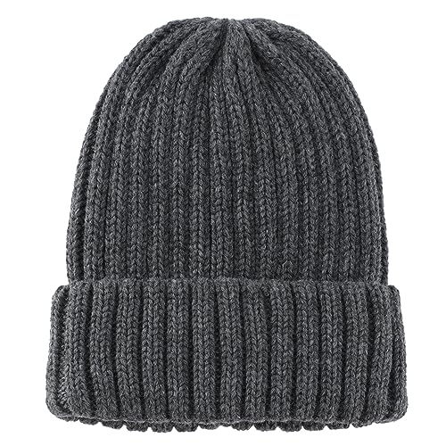 Connectyle Women's Rib Knit Cuffed Beanie Hat Stretch Acrylic Winter Hat Thick Warm Snow Ski Cap - color: Dark Grey