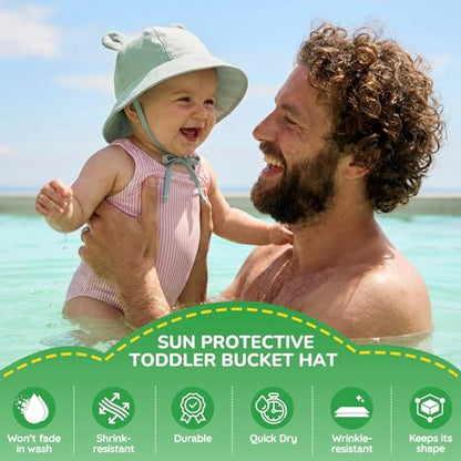 Zando Wide Brim Baby Sun Bucket Hat 0-4T UPF 50+ - Sun Protection Toddler Beach Hats with Bear Ears Infant Hat Adjustable - color: Light Pink, size: 2-4T
