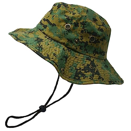 Glory Max Washed Cotton Bucket Hat with Chin Strap Fishing Sun Safari Boonie Cap - color: Green Digital Camo, size: Large-X-Large