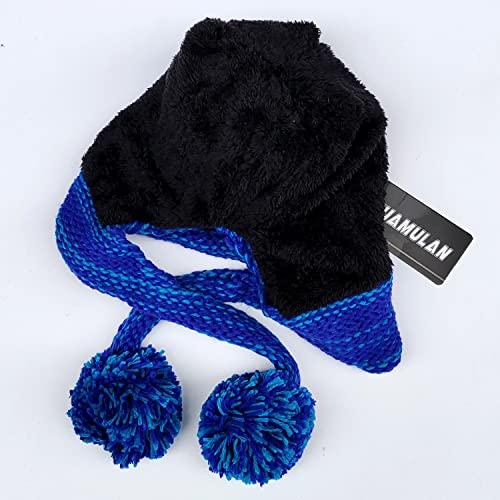 HUAMULAN Women Winter Sherpa Knit Beanie Hat Fleece Lined Ear Flaps - color: Blue