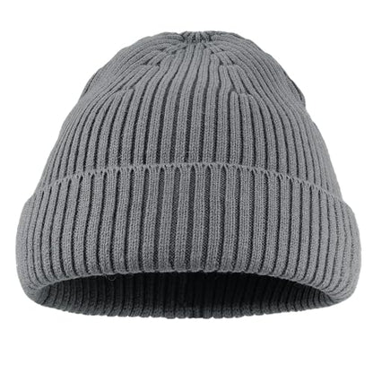 Croogo Knit Beanie Hat Fisherman Ski Caps Fall Winter Warm Knitted Ribbed Cuffed Skull Cap Slouchy Toboggan Cap for Men Women - color: Kh43-gray