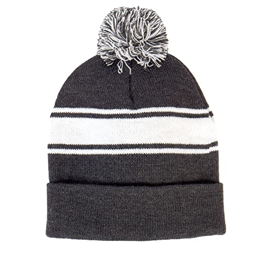 TOP HEADWEAR Unisex Men's Women's Stripe Pom Pom Beanie - color: Charcoal/White