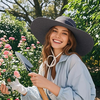 Barelove Sun Straw Hat Wide Brim Shape Hat with UPF 80+, Packable Foldable Floppy Summer Beach Hat for Women Men - color: Black - Wide