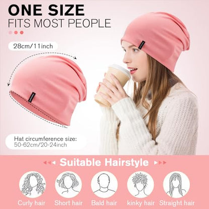 HAMUNI Slouchy Beanie for Women Men Soft Cotton Chemo Hats Double-Layer Warm Beanie Cap for Daily Wear & Transitional Seasons - color: Peach Pink