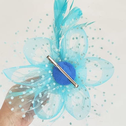 WLBON Fascinators Hat 20s 50s Headband Hair Clips Flower Mesh Veil Feather Headpiece Headwear Women Halloween Carnival Cocktail Wedding Church Cosplay Dress Up Birthday Tea Party Accessories Blue - color: Hot Blue