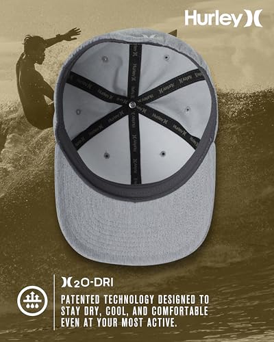 Hurley Mens Baseball Cap - Lightweight H2O-DRI Breathable Moisture Wicking Curved Brim Fitted Hats for Men - color: Grey Heather, size: Large-X-Large