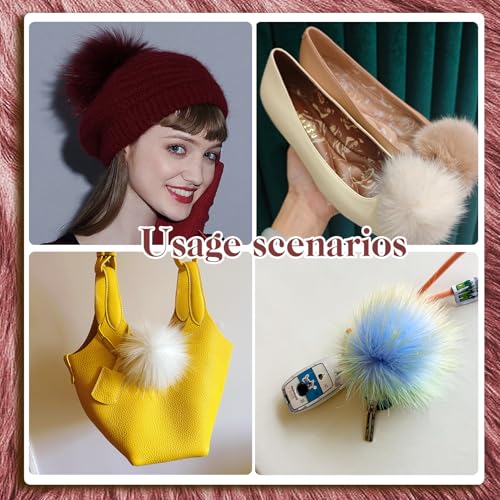Allruyee 32 Pieces Pom Pom Faux Fur Pom Pom for Hats, Keychains, Scarves, Gloves & Bags Accessories with Elastic Loop, 16 Colours - color: Dark Color