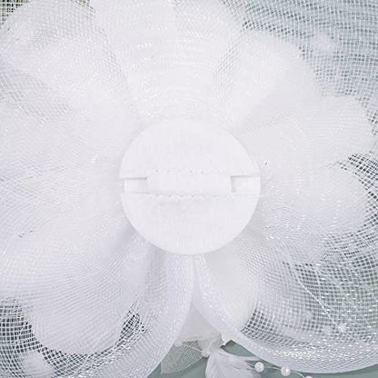 JWICOS Fascinators Hat for Women 50s Flower Hat with Veil Cocktail Wedding Tea Party Church Derby Hat - color: White