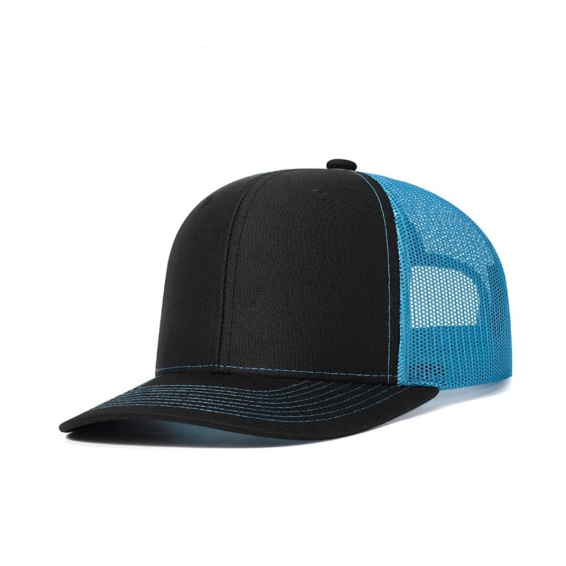 TOPTIE 6-Panel Baseball Cap, Adjustable Snapback Trucker Hat with Mesh - color: Black/Neon Blue