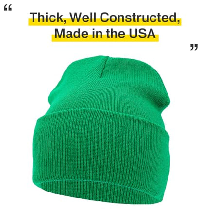 KBETHOS Made in USA Classic Men's Women's Cuffed Folded Acrylic Knit Beanie Hat Solid Unisex Cold - color: Kelly Green Solid Long Beanie