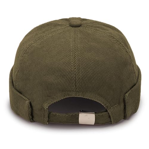 Corduroy Brimless Hat for Men Women Sailor Docker Cap Cuff Harbour Beanie Hat - color: Army Green