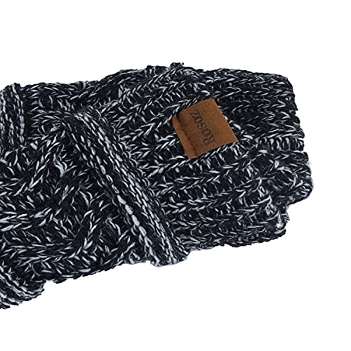 Rosoz 2 Pack Ponytail Beanie for Women,Winter Warm Beanie Tail Soft Stretch Cable Knit Messy High Bun Hat - color: 1pack-black&white Mix