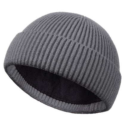 Short Fisherman Beanie for Men Women Wool Fleece Lined Winter Hat - color: 1pcs-gray