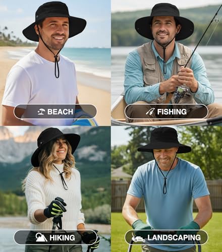 GearTOP Safari Hat for Men Sun Hats for Women UV Protection UPF 50+ Fishing, Gardening, Hiking Hat (22-23 1/2") - color: Black Standard 1 Pack