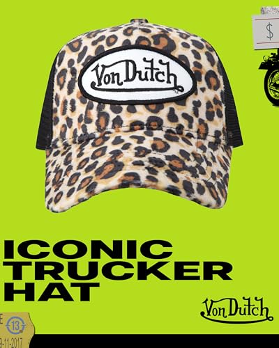 Von Dutch Unisex Velvet Trucker Hat, Curved Bill, Mesh Back, Snapback - color: Natural Leopard