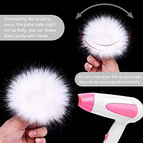 Coopay 16 Pieces Faux Fox Fur Pom Pom Balls DIY Fur Fluffy Ball with Elastic Loop for Hats Keychains Scarves Gloves Bags Charms Knitting Accessories (White) - color: White