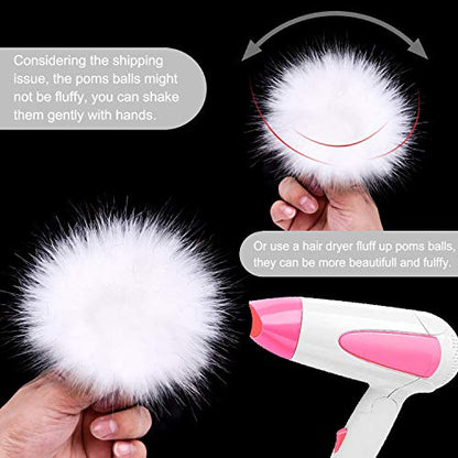 Coopay 16 Pieces Faux Fox Fur Pom Pom Balls DIY Fur Fluffy Ball with Elastic Loop for Hats Keychains Scarves Gloves Bags Charms Knitting Accessories (White) - color: White