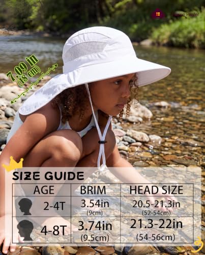 Home Prefer UPF50 Wide Brim Kids Sun Hat Neck Flap Boys Girls Sun Protection Hat for Beach Fishing - color: White, size: 2-4T