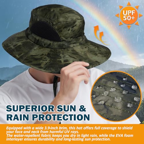 Wide Brim Sun Bucket Hat, Waterproof Boonie Hat for Men & Women - color: 05 Army Geen (Camo)