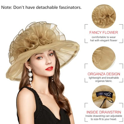 2026 Derby Hats for Women Ladies, Classy Organza Sun Hat, Church Tea Party Wedding Kentucky Fascinator Hat - color: 4541-pw