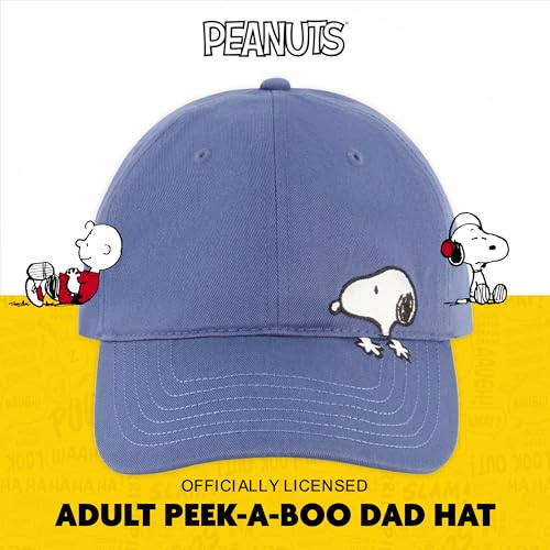Concept One Unisex Adult Peanuts Snoopy Dad Hat, Adult Cotton Adjustable Baseball Cap with Curved Brim - color: Blue