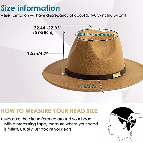 Fedora Hats for Men Wide Brim Panama Hat with Classic Belt - color: Camel